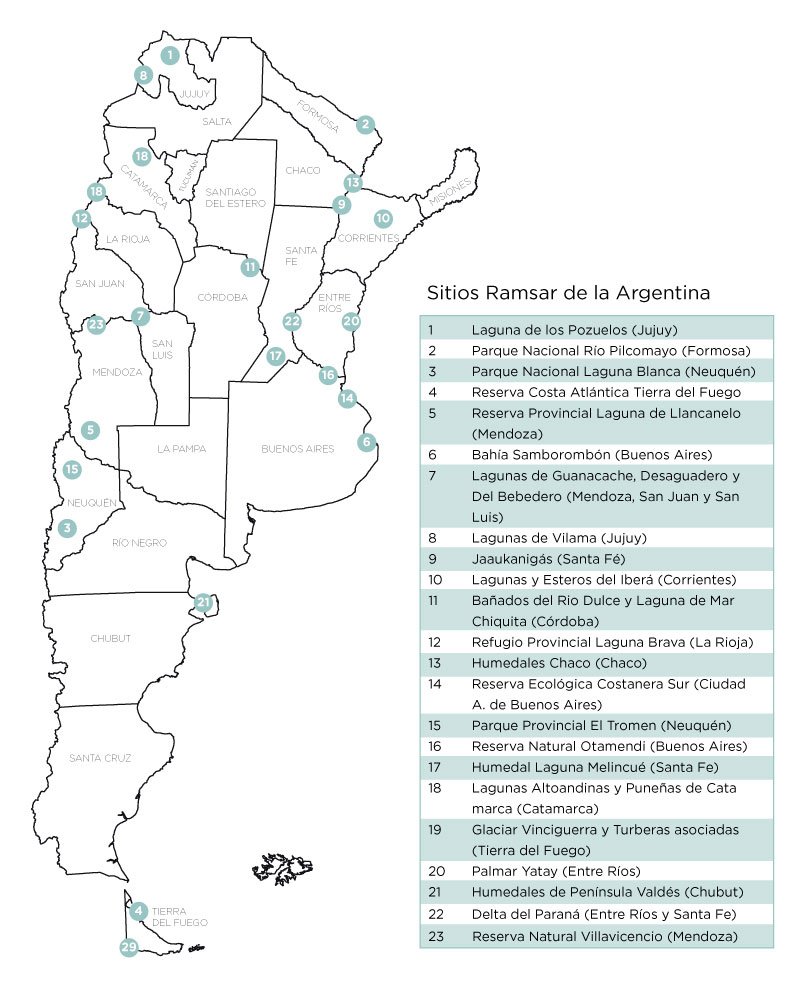 Mapa sitios Ramsar humedales Argentina